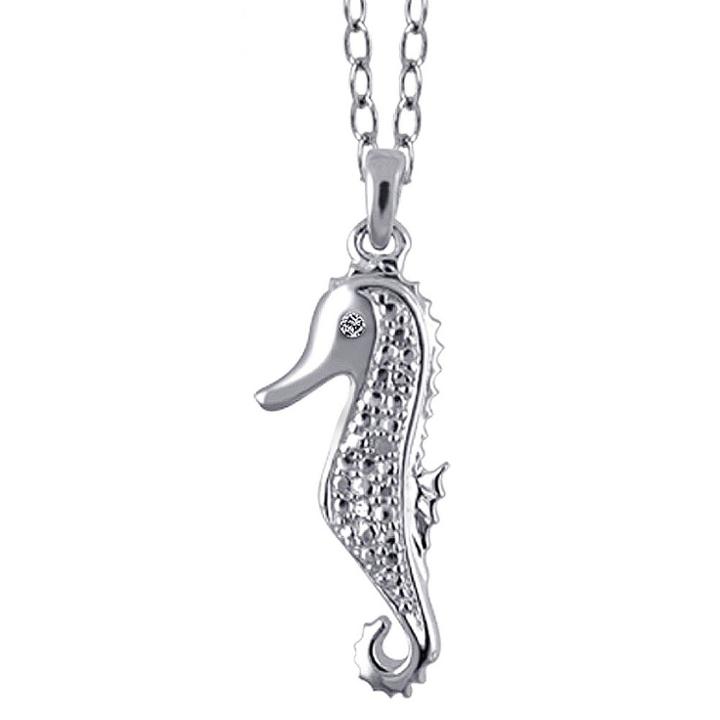 Target Women's Sterling Silver Accent Round-cut White Diamond Pave Set Seahorse Pendant - White