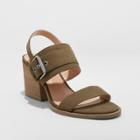Women's Matti Heeled Buckle Wide Width Ankle Strap Sandals - Universal Thread Olive (green) 5w,