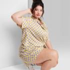 Women's Plus Size Ascot + Hart Short Sleeve Woven Graphic Top - Checkered