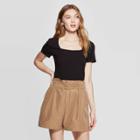 Women's Regular Fit Short Sleeve Square Neck Knit T-shirt - A New Day Black