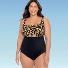 Women's Plus Size Slimming Control Cut Out Tie-front One Piece Swimsuit - Beach Betty By Miracle Brands Black Animal Print