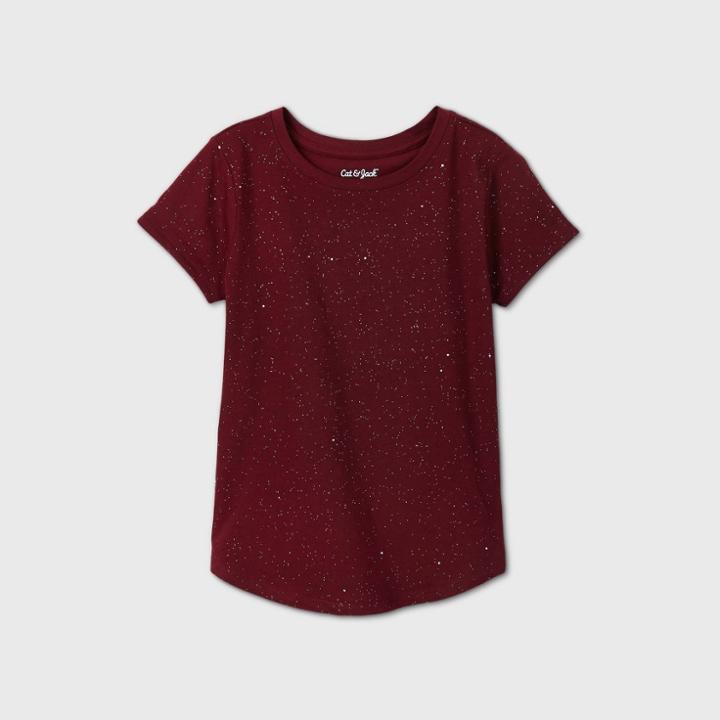 Girls' Short Sleeve Sparkle T-shirt - Cat & Jack Burgundy