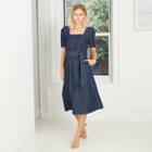 Women's Puff Short Sleeve Belted Denim Dress - Who What Wear Blue
