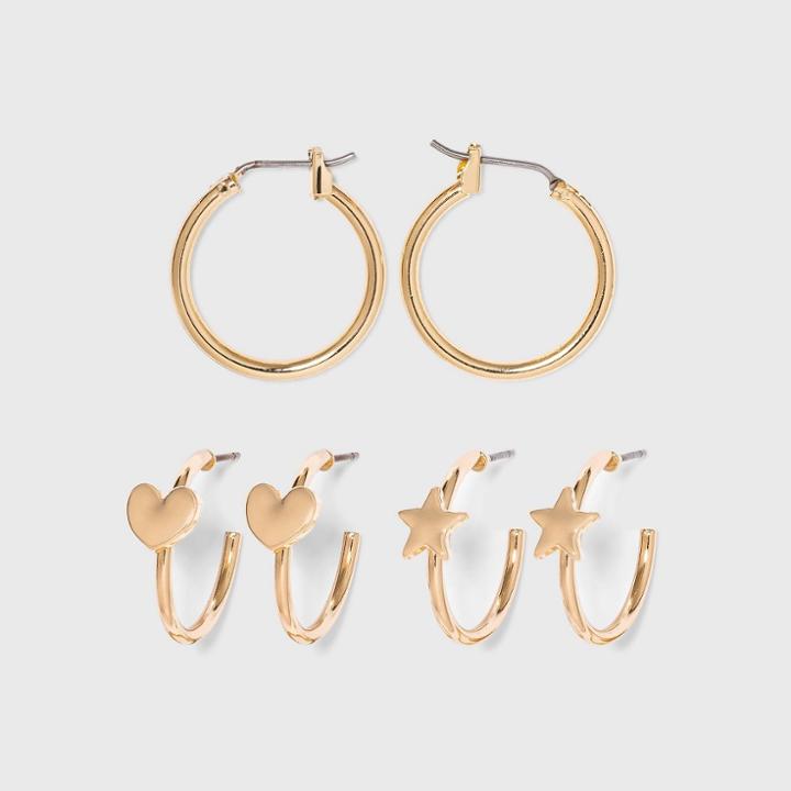 Star And Heart Hoop Trio Set 3pc- Wild Fable Gold