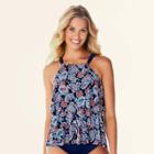 Women's Slimming Control Tiered High Neck Tankini Top - Dreamsuit By Miracle Brands Navy Paisley 8,
