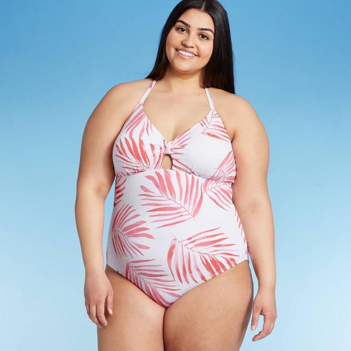 Women's Plus Size Knot-front One Piece Swimsuit - Sea Angel Pink