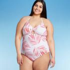 Women's Plus Size Knot-front One Piece Swimsuit - Sea Angel Pink