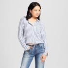 Women's Striped Long Sleeve Tie Waist Shirt - Soul Cake (juniors') Blue