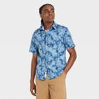 Men's Tie-dye Slim Fit Stretch Poplin Short Sleeve Button-down Shirt - Goodfellow & Co Riviera Blue