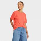 Women's Short Sleeve Linen T-shirt - A New Day Orange