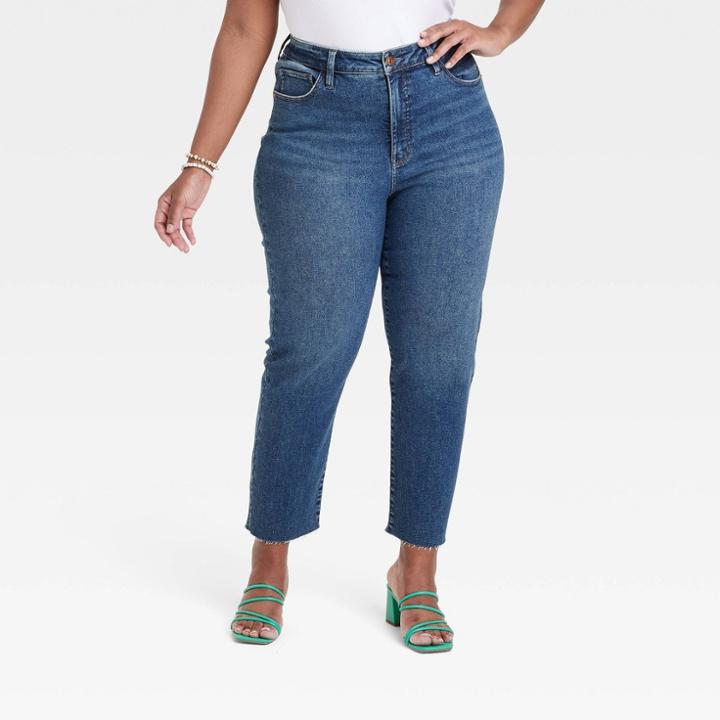 Women's High-rise Slim Fit Straight Jeans - Ava & Viv Medium Wash 22,