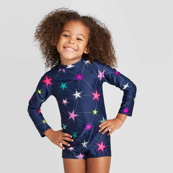 Toddler Girls' Stars Shortall Rash Guard Set - Cat & Jack Navy 12m, Toddler Girl's, Blue