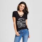 Lyric Culture Red Label Women's Short Sleeve Johnny Cash Smooth As Tennessee Whiskey Criss-cross V-neck T-shirt - Lyric Culture - Black