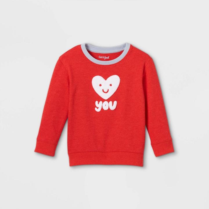 Toddler Boys' Valentine's Day 'love You' Fleece Crew Neck Sweatshirt - Cat & Jack Heathered Red
