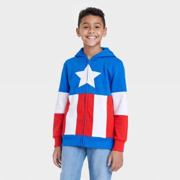 Boys' Marvel Captain American Sweatshirt - White/royal Blue/red