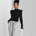 Women's Mock Turtleneck Ruffle Pullover Sweater - Wild Fable Black