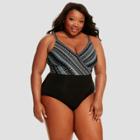 Women's Slimming Control One Piece Swimsuit - Dreamsuit By Miracle Brands Black/blue