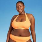 Juniors' Plus Size Ribbed Halter Bikini Top - Xhilaration Orange