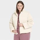 Women's Plus Size Short Iridescent Puffer Jacket - A New Day Ivory