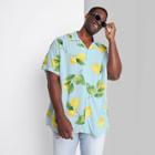 Men's Big & Tall Printed Standard Fit Short Sleeve Button-down Shirt - Original Use Blue/lemon