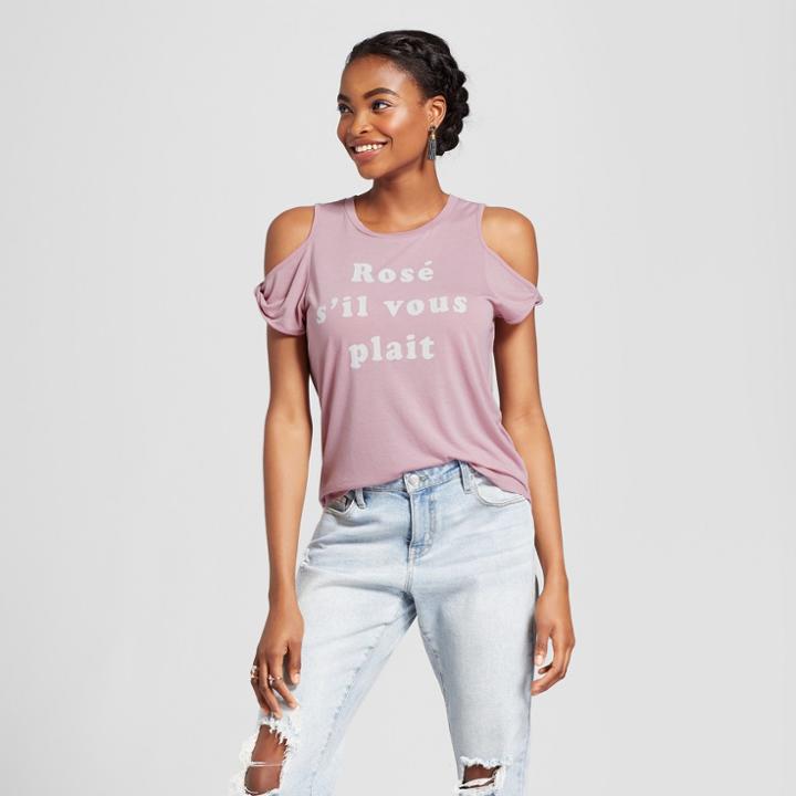 Women's Rose S'il Vous Plait Cold Shoulder Graphic T-shirt - Grayson Threads (juniors') Purple
