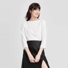 Women's Slim Fit Long Sleeve Boat Neck T-shirt - A New Day White