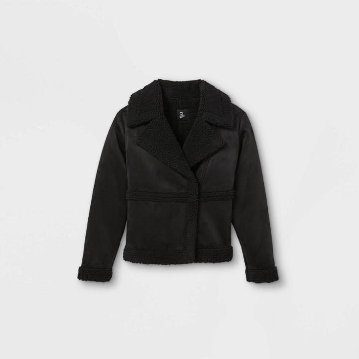 Girls' Sherpa Moto Jacket - Art Class Black