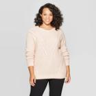 Women's Plus Size Long Sleeve Crewneck Cable Pullover Sweater - Ava & Viv Light Pink 4x, Women's,
