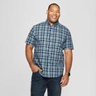 Men's Big & Tall Plaid Standard Fit Short Sleeve Button-down Shirt - Goodfellow & Co Cyber Blue