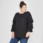 Maternity Plus Size Flounce Sleeve Knit Top - Isabel Maternity By Ingrid & Isabel Black