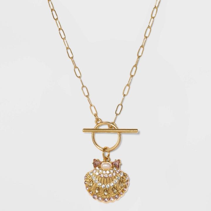 Sugarfix By Baublebar Crystal Shell Pendant Necklace - Gold, Gold/white