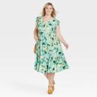 Women's Plus Size Printed Flutter Sleeve Tiered Dress - Ava & Viv