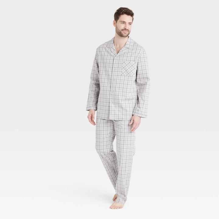 Men's Plaid Poplin Pajama Set - Goodfellow & Co Gray