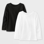 Toddler Girls' 2pk Long Sleeve Solid T-shirt - Cat & Jack Black/white