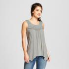 Women's Open Lace Neck Oil Wash Tank With Split Back - Knox Rose Green