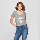 Women's Short Sleeve Colorful Skull Graphic T-shirt - Grayson Threads (juniors') Heather Gray