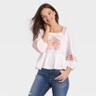 Women's Balloon 3/4 Sleeve Embroidered Peplum Blouse - Universal Thread White Floral