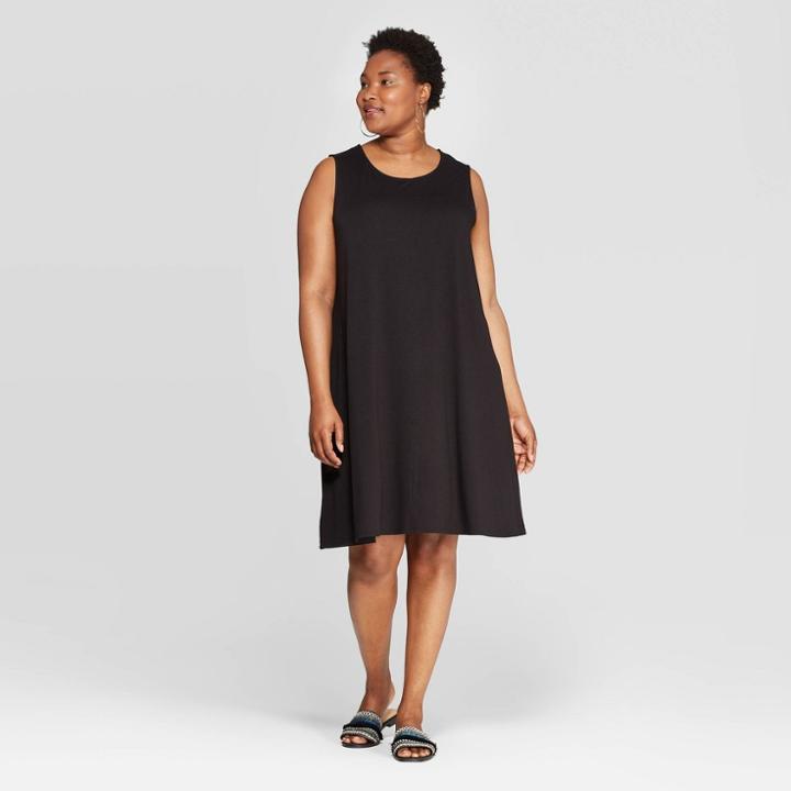 Women's Plus Size Sleeveless Crewneck Knit A-line Dress - Ava & Viv Black