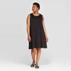 Women's Plus Size Sleeveless Crewneck Knit A-line Dress - Ava & Viv Black