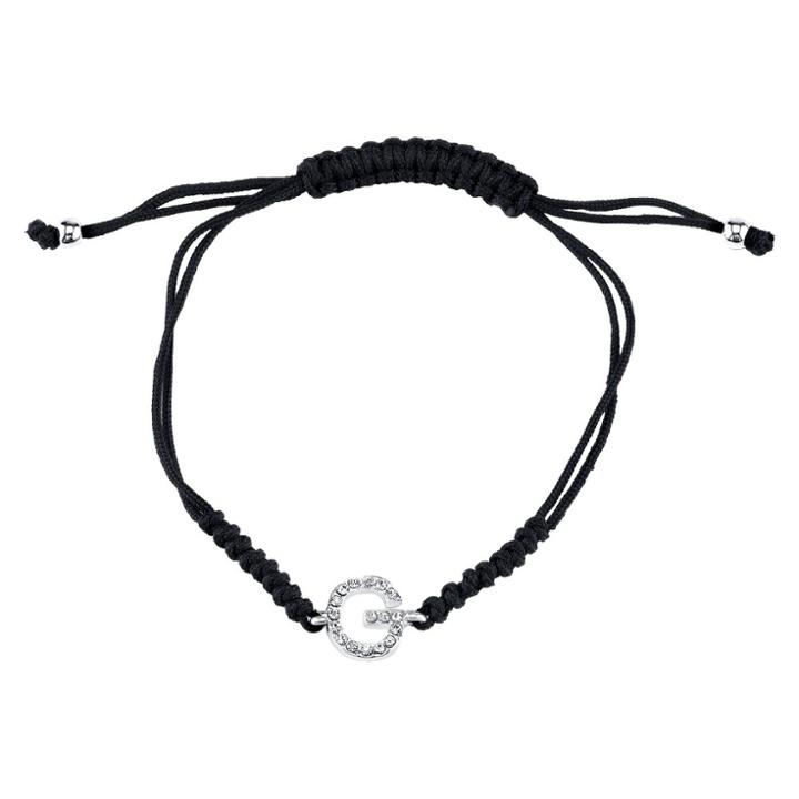 Target Silver Plated Crystal Wrap Bracelet With Initial G - Black Nylon Cord, Women's