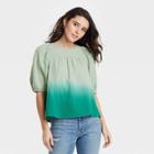 Women's Dip-dye Puff Short Sleeve Gauze Blouse - Universal Thread Green