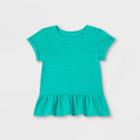 Toddler Girls' Washed Peplum Short Sleeve T-shirt - Cat & Jack Teal