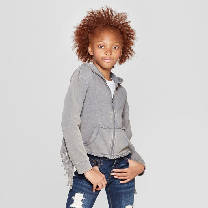 Girls' Fringe Zip Hoodie - Art Class Gray