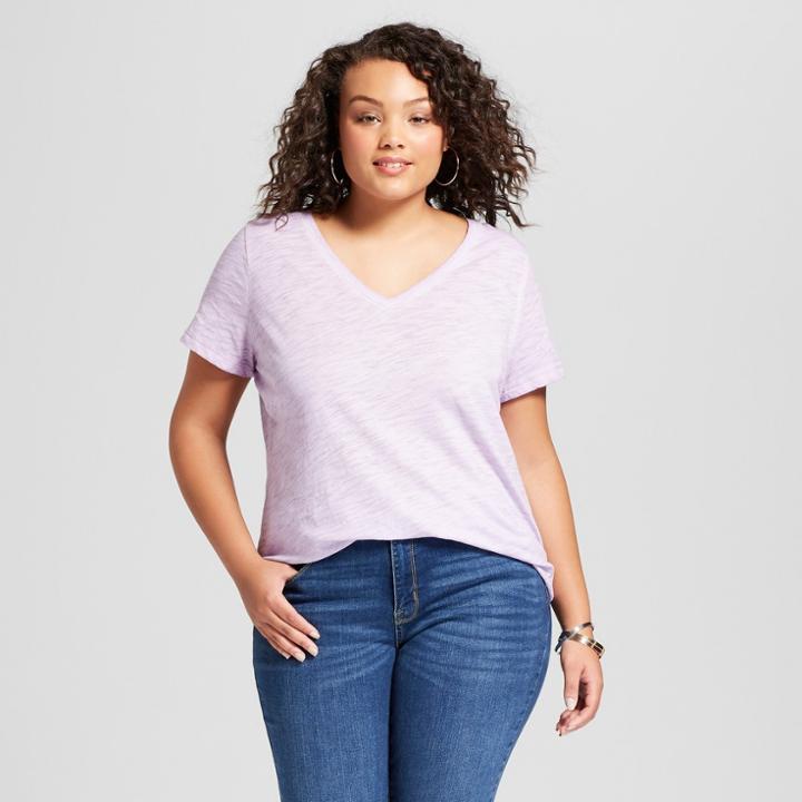 Women's Plus Size V-neck Short Sleeve T-shirt - Ava & Viv Purple 2x,