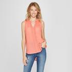 Women's Sleeveless Ruffle Neck Tank - Spenser Jeremy - Coral