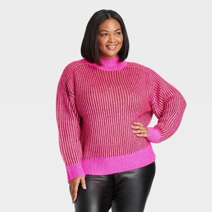 Women's Plus Size Mock Turtleneck Sweater - Ava & Viv Pink X