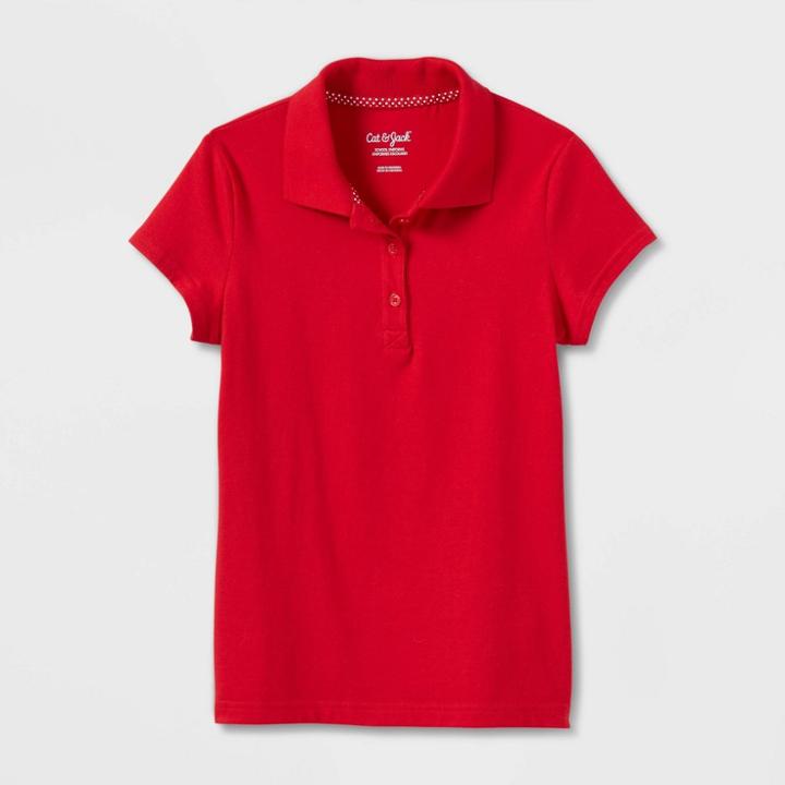 Girls' Short Sleeve Jersey Uniform Polo Shirt - Cat & Jack Red