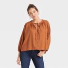 Women's Raglan Long Sleeve Tie-front Top - A New Day Rust