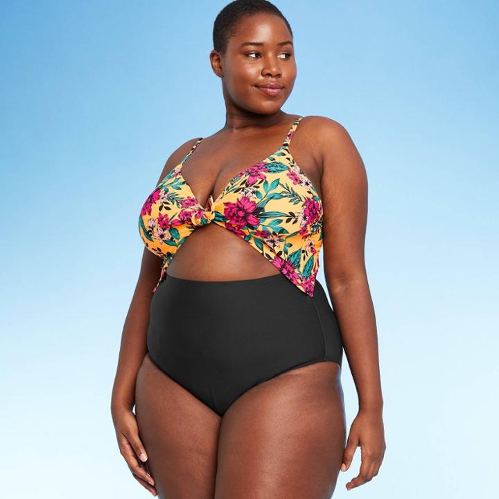 Women's Plus Size Open Tie Halter One Piece Swimsuit - Sea Angel Mae Floral