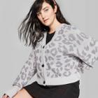 Women's Plus Size Leopard Print Long Sleeve V-neck Cropped Button-up Cardigan - Wild Fable Gray 4x, Women's,